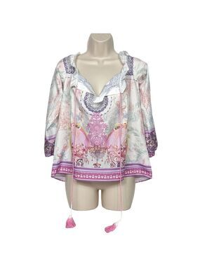 Order Plus Women's Boho Geometric Tasseled Blouse Large